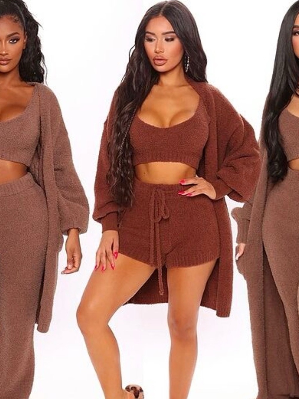 Fashion Nova Brown Cozy 3-Piece Lounge Set